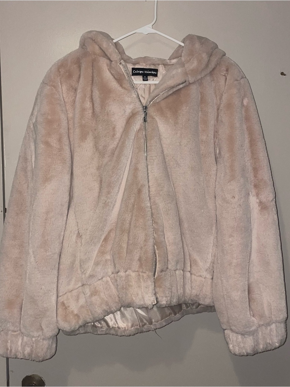 Catherine Malandrino Light Blush Faux Teddy Zip Jacket with Hood